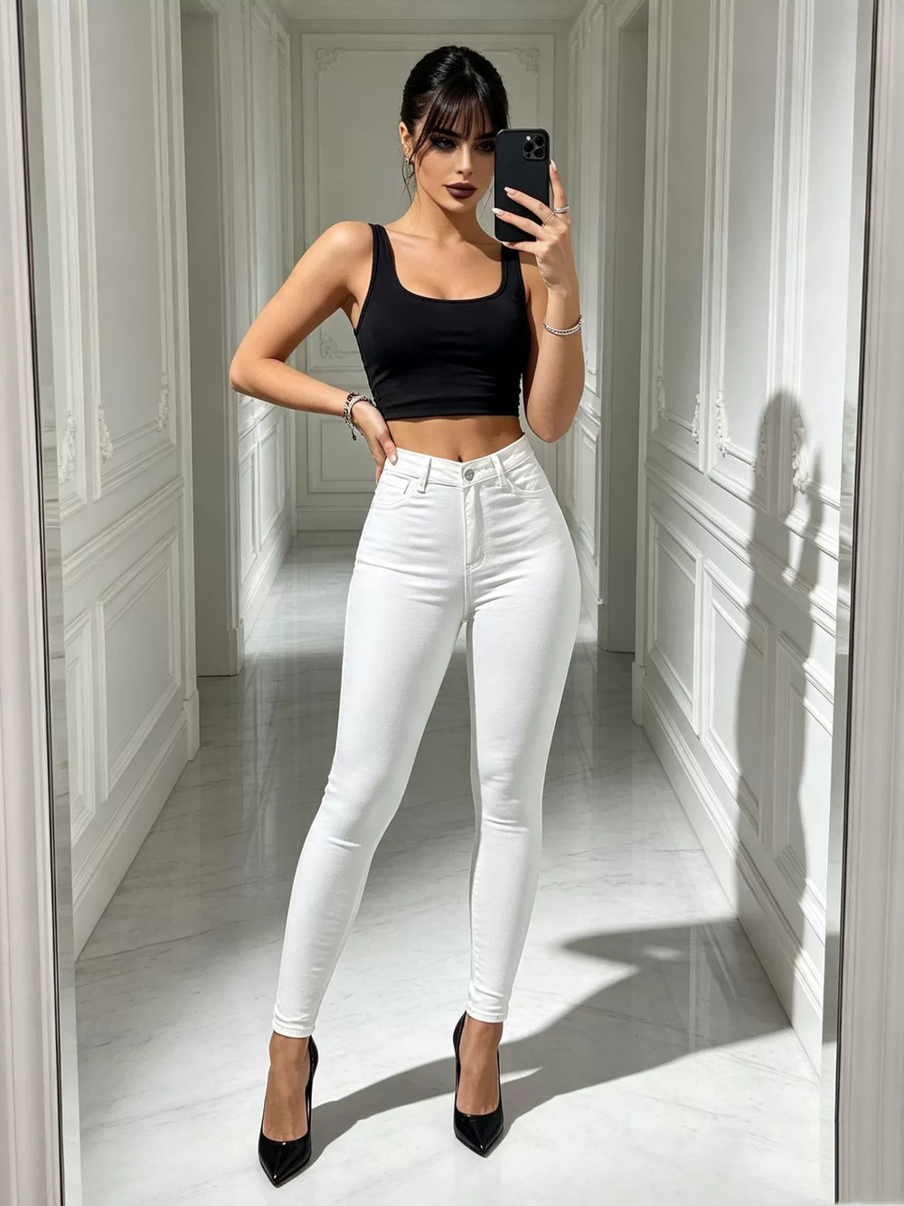 ZARA Pure White High Waist Stretch Skinny Jeans Slim Fit Basic for Pear Body